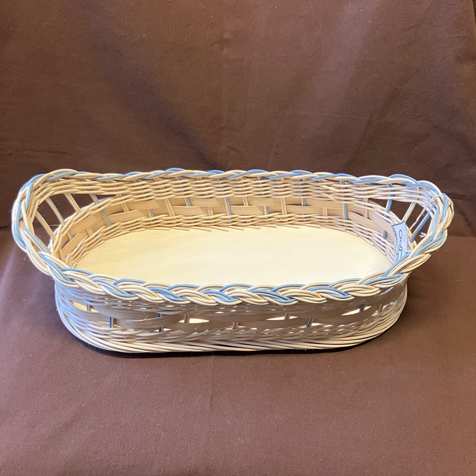 Tác malý přírodní se světle modrým dekorem a topolovým dnem