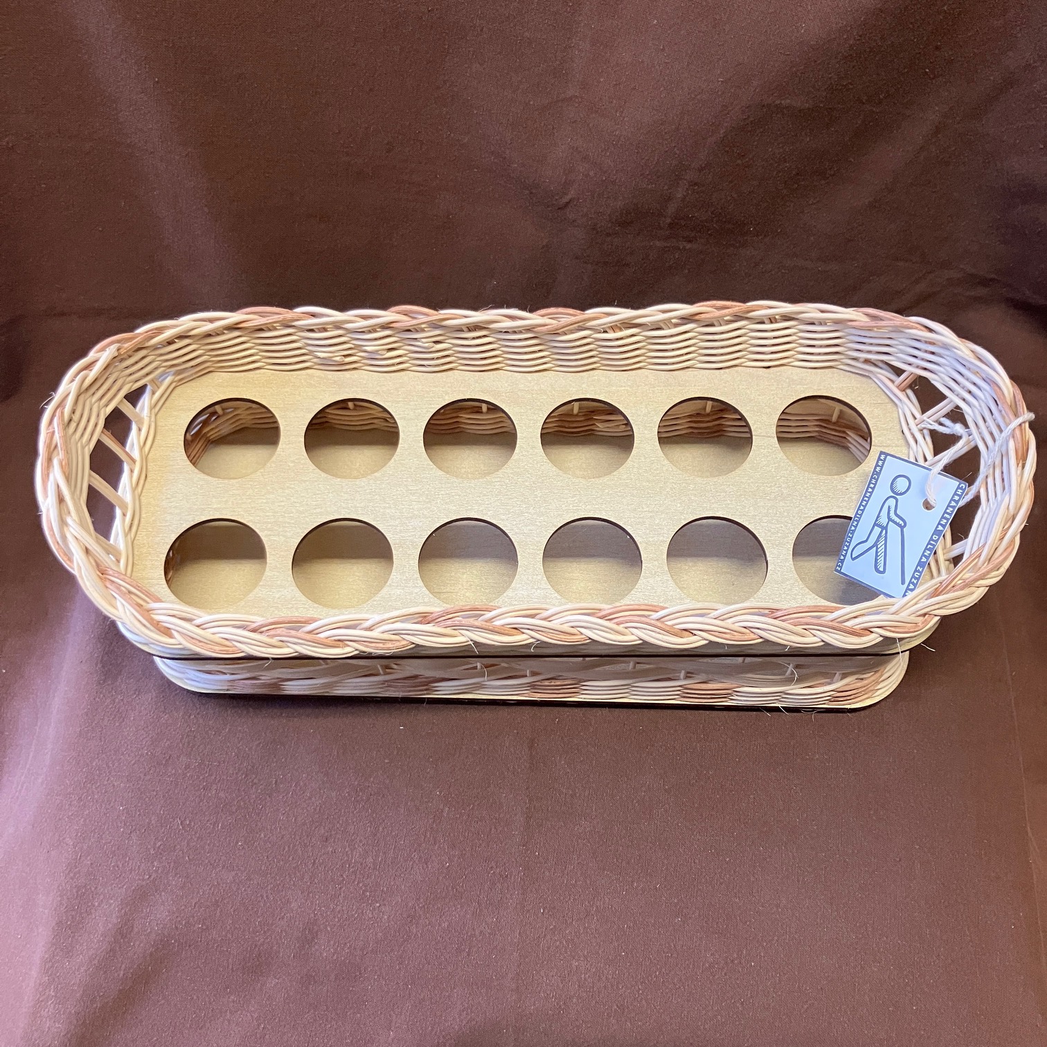 Nosič vajíček přírodní se světle hnědým dekorem a přírodní šénou - Obrázek 2