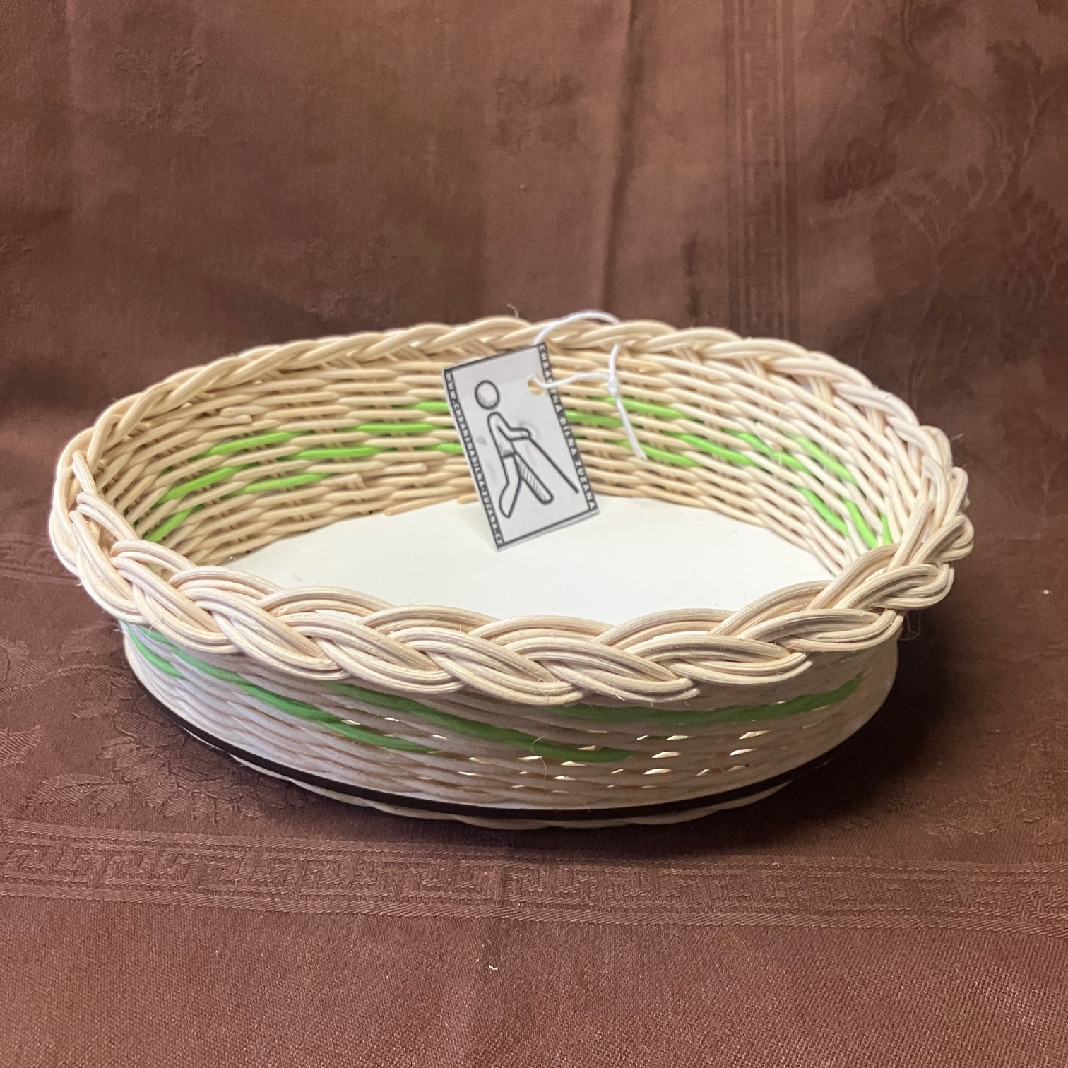 Tác ve tvaru vejce přírodní se zeleným dekorem