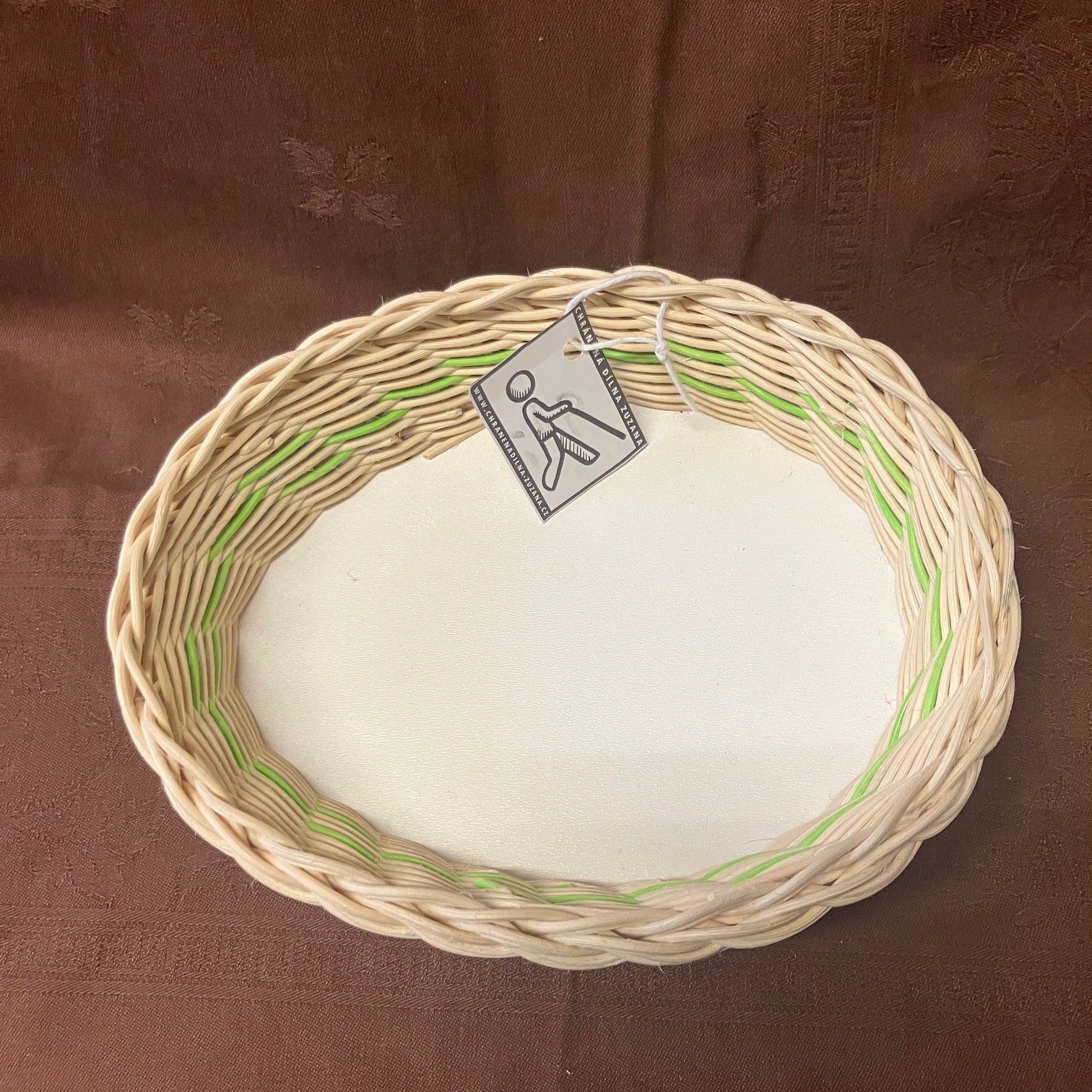 Tác ve tvaru vejce přírodní se zeleným dekorem - Obrázek 3