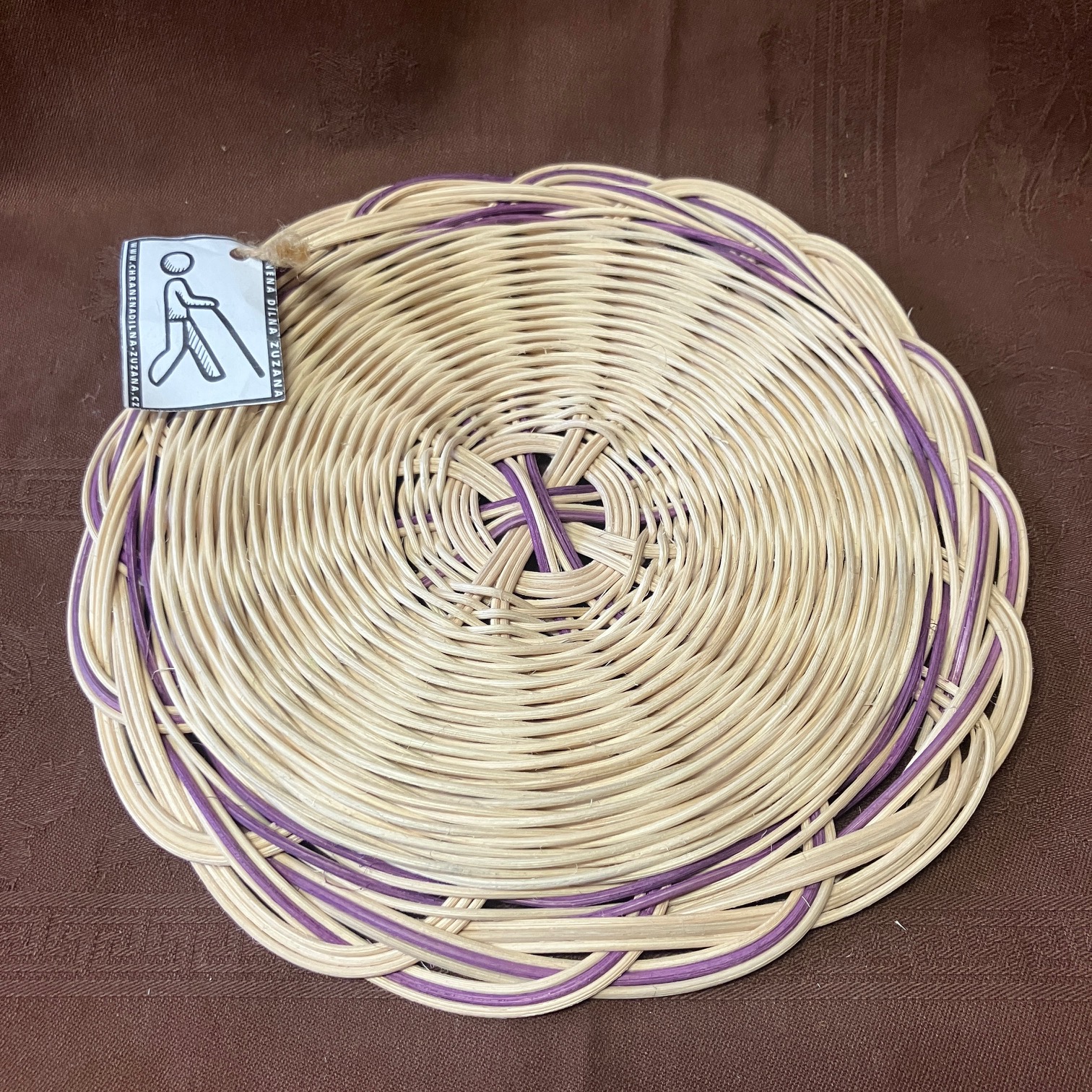 DOPRODEJ: Podtácek velký přírodní s fialovým dekorem - Obrázek 2