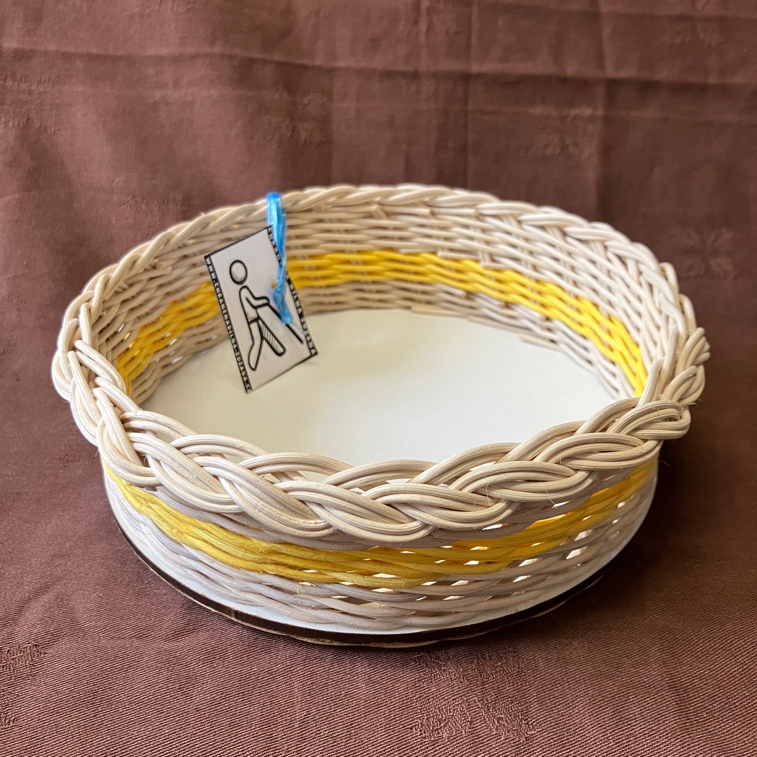 Tác malý přírodní, kruhový se žlutým dekorem